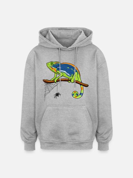 Chameleon On Branch with Spider Web - Oversized Unisex Hoodie - heather grey