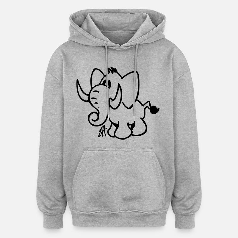 Elefant - Oversized Unisex Hoodie - Grau meliert
