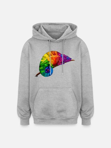 Regenbogenchamaeleon - Oversized Unisex Hoodie - Grau meliert