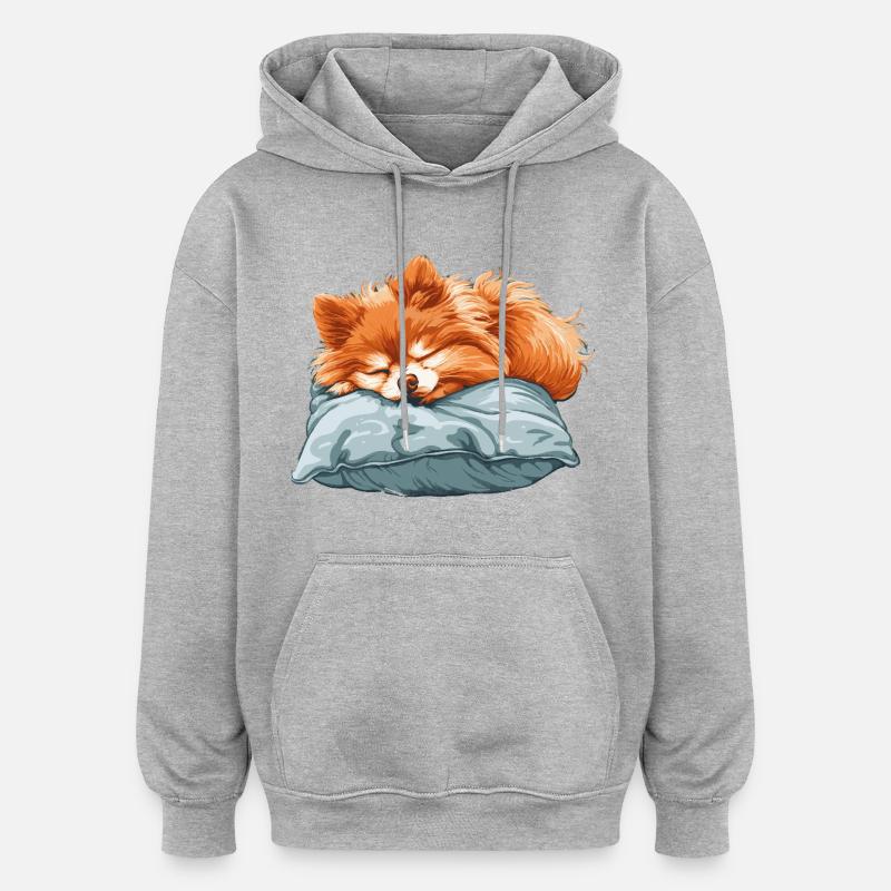 Sleeping Spitz on pillow - Oversized Unisex Hoodie - heather grey
