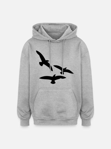 Oiseaux - Sweat à capuche oversize unisexe - gris chiné