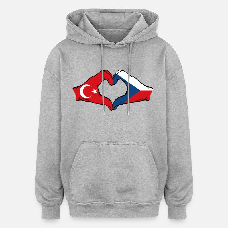 Turquie République tchèque drapeau coeur - Sweat à capuche oversize unisexe - gris chiné