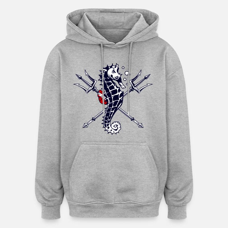 Hippocampe Trident Plongée Sous Marine - Sweat à capuche oversize unisexe - gris chiné