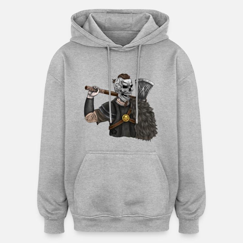 Vikings, Odin, Thor, Wallhalla, Berserkers - Sweat à capuche oversize unisexe - gris chiné