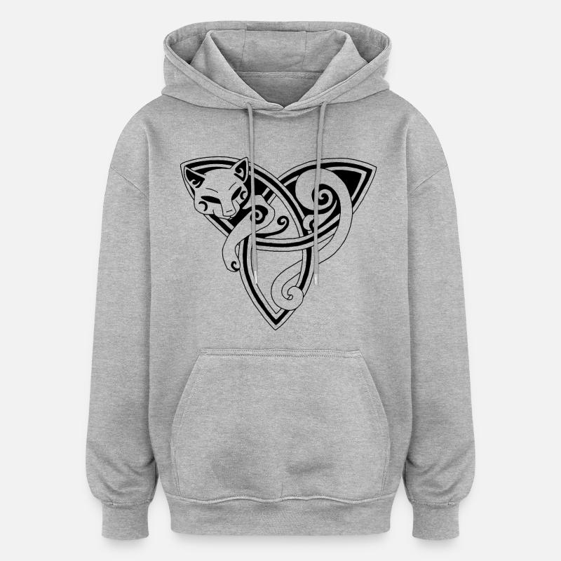 Le chat celte se repose (noir) - Sweat à capuche oversize unisexe - gris chiné