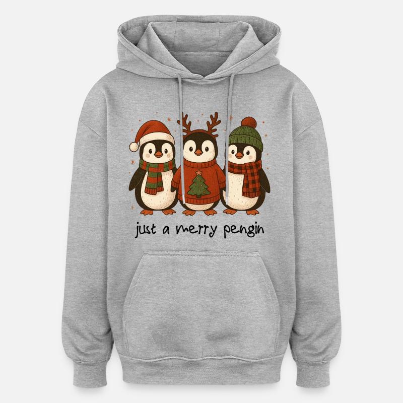 Joyeux Noël Pingouin - Sweat à capuche oversize unisexe - gris chiné