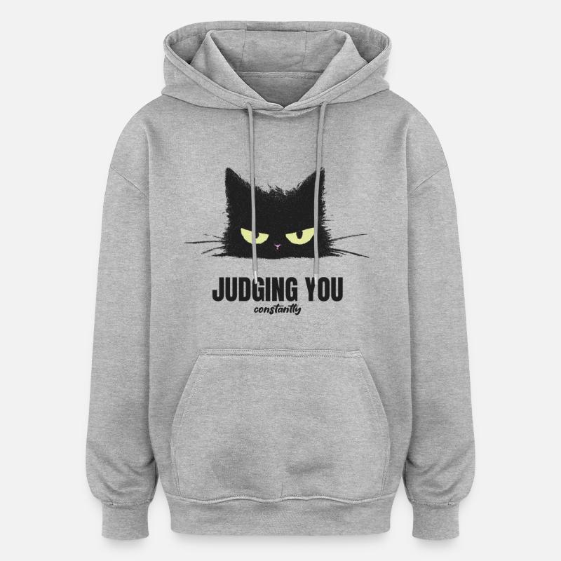Le chat du jugement - Sweat à capuche oversize unisexe - gris chiné