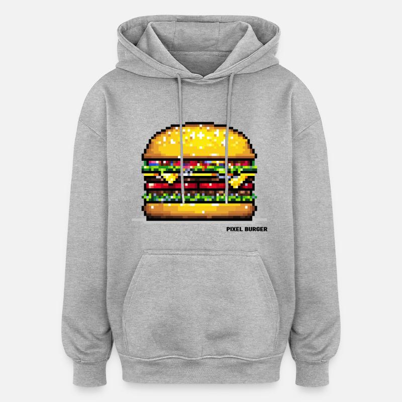 Pixel Hamburger - Sweat à capuche oversize unisexe - gris chiné