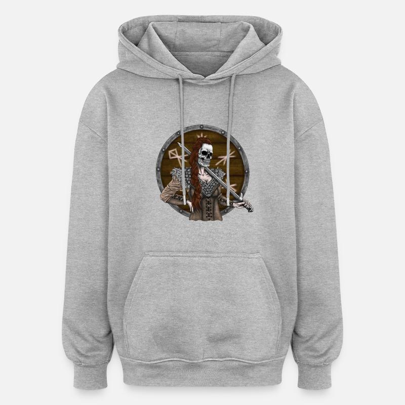 Vikingmaidavec bouclier - Sweat à capuche oversize unisexe - gris chiné