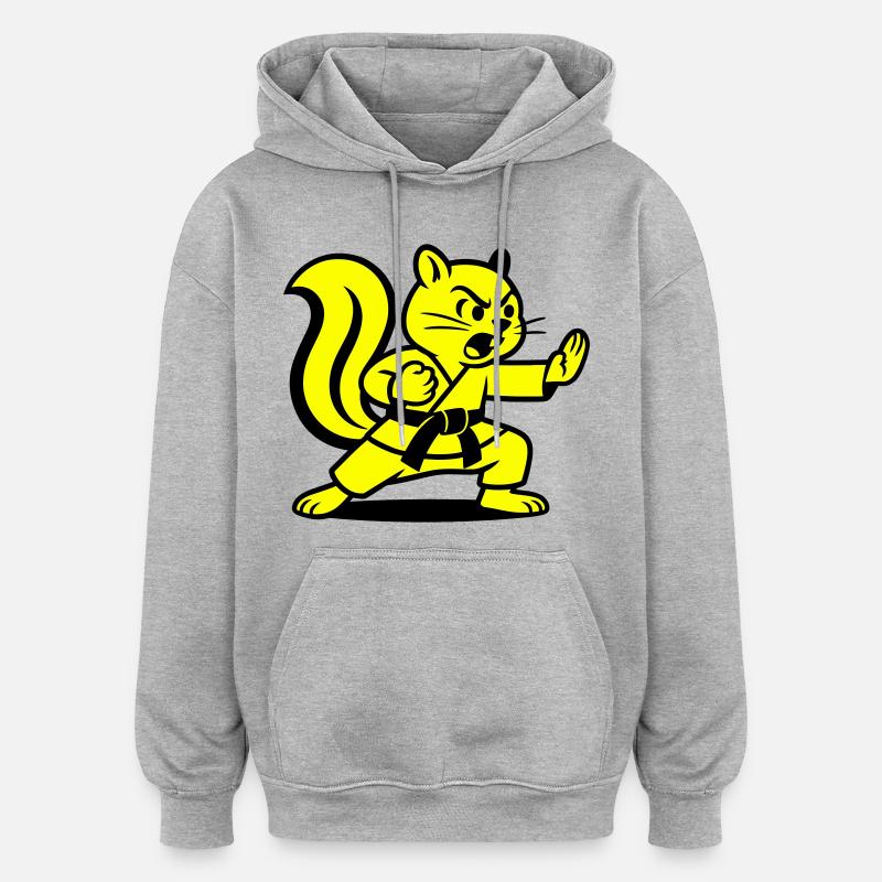 Karaté Écureuils ! - Sweat à capuche oversize unisexe - gris chiné