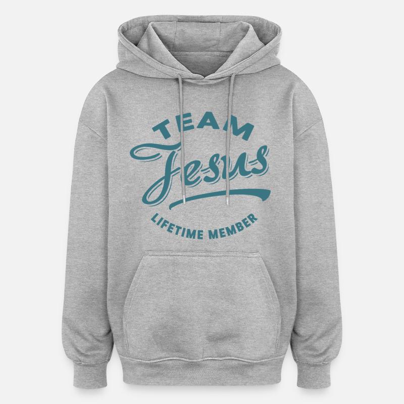 Membre à vie de l’équipe Jésus - Sweat à capuche oversize unisexe - gris chiné