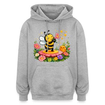 bee honey beekeeper honeycomb flowers meadow insect - Oversized Unisex Hoodie - heather grey - Front - Noah (186cm)