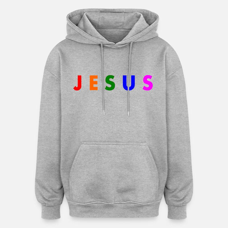 Jesus - Sweat à capuche oversize unisexe - gris chiné