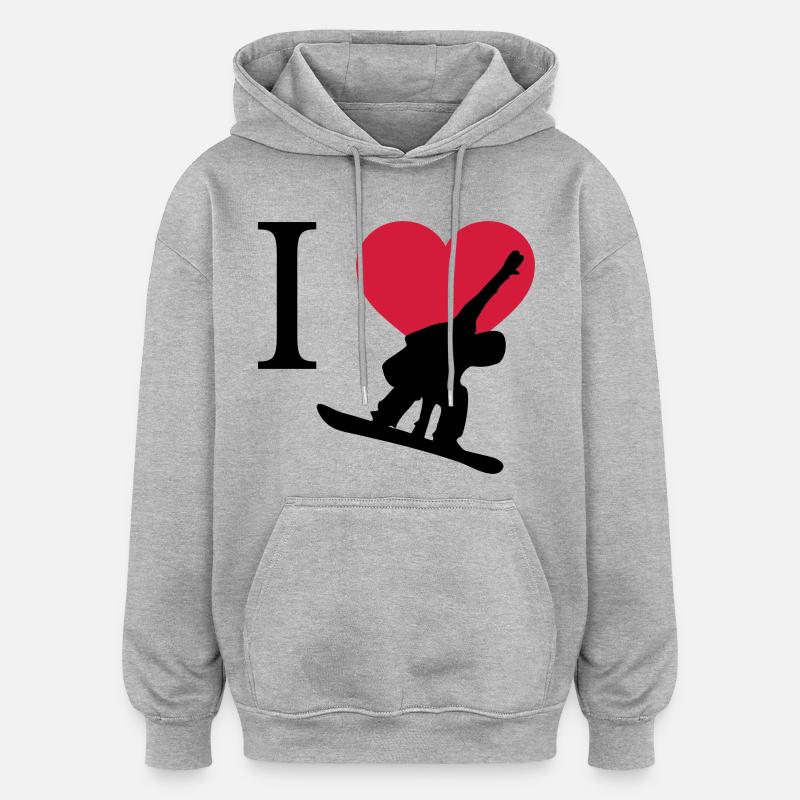 J'aime Snowboarding - Sweat à capuche oversize unisexe - gris chiné