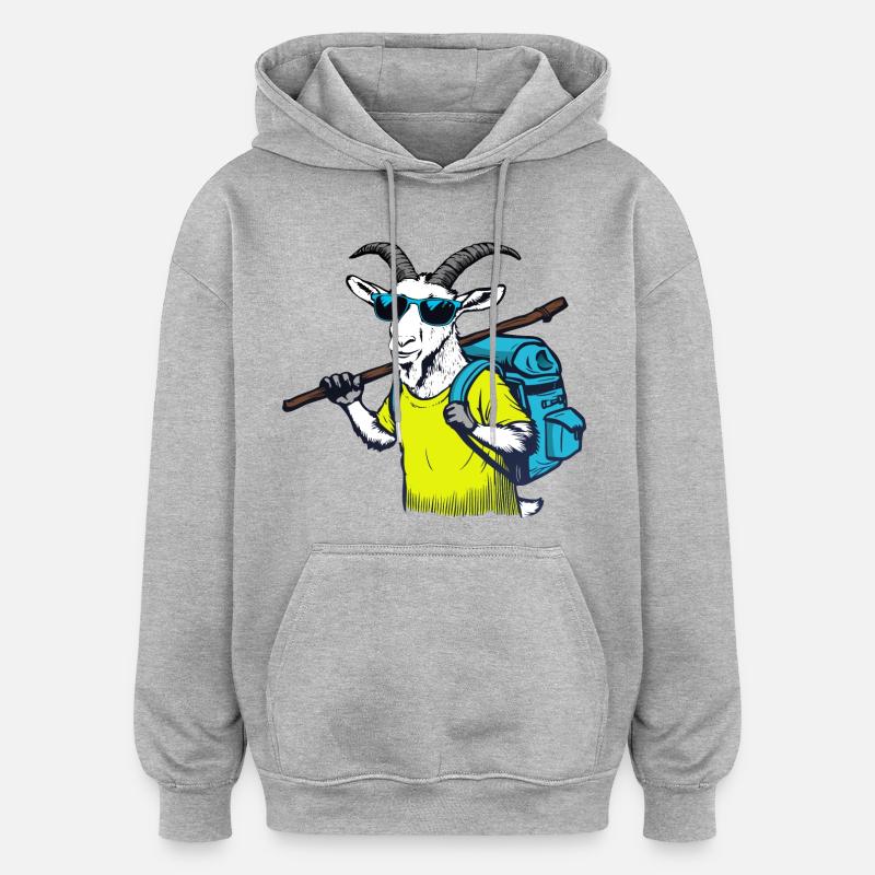 Bergziege mit Rucksack - Oversized Unisex Hoodie - Grau meliert