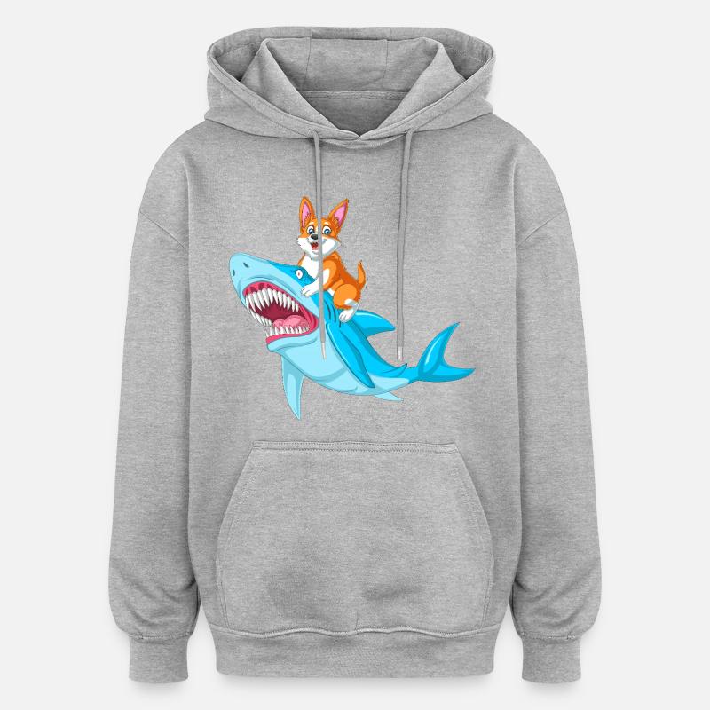 Corgi-Reithai lustiges Tierhemd - Oversized Unisex Hoodie - Grau meliert