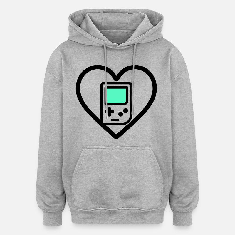 Retro Heart – Retro-Handheld-Konsole - Oversized Unisex Hoodie - Grau meliert