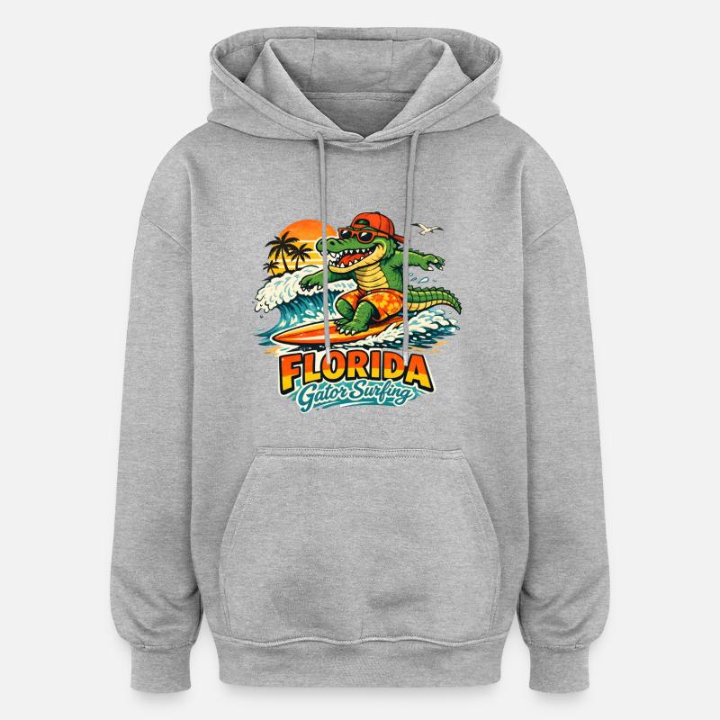 Alligator surfeur en Floride - Sweat à capuche oversize unisexe - gris chiné