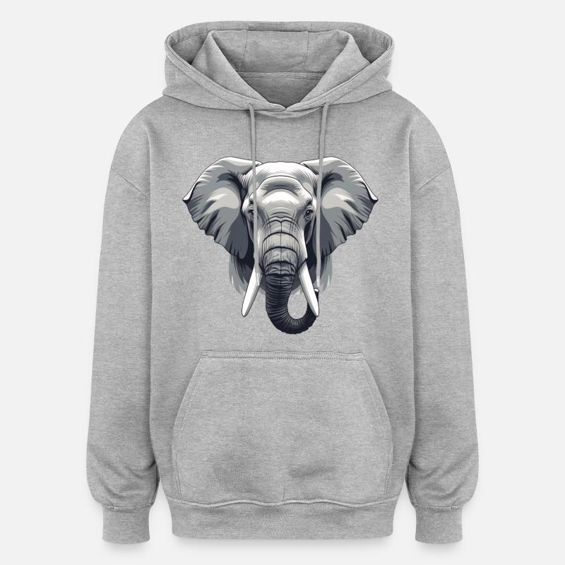 Elephant Head Grayscale Vector - Oversized Unisex Hoodie - heather grey
