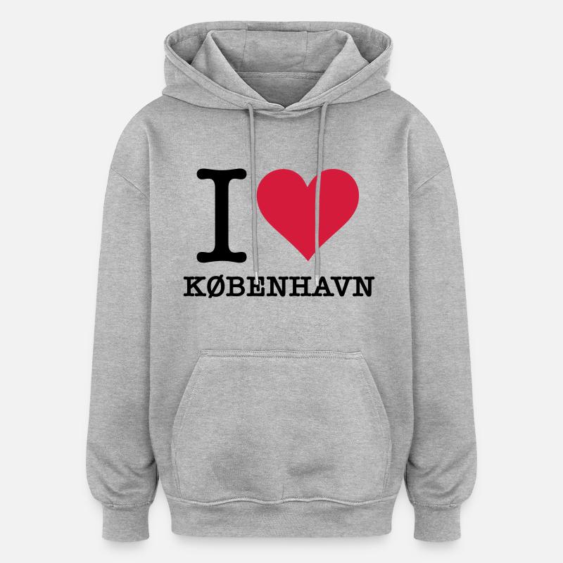 I love Copenhague - Sweat à capuche oversize unisexe - gris chiné