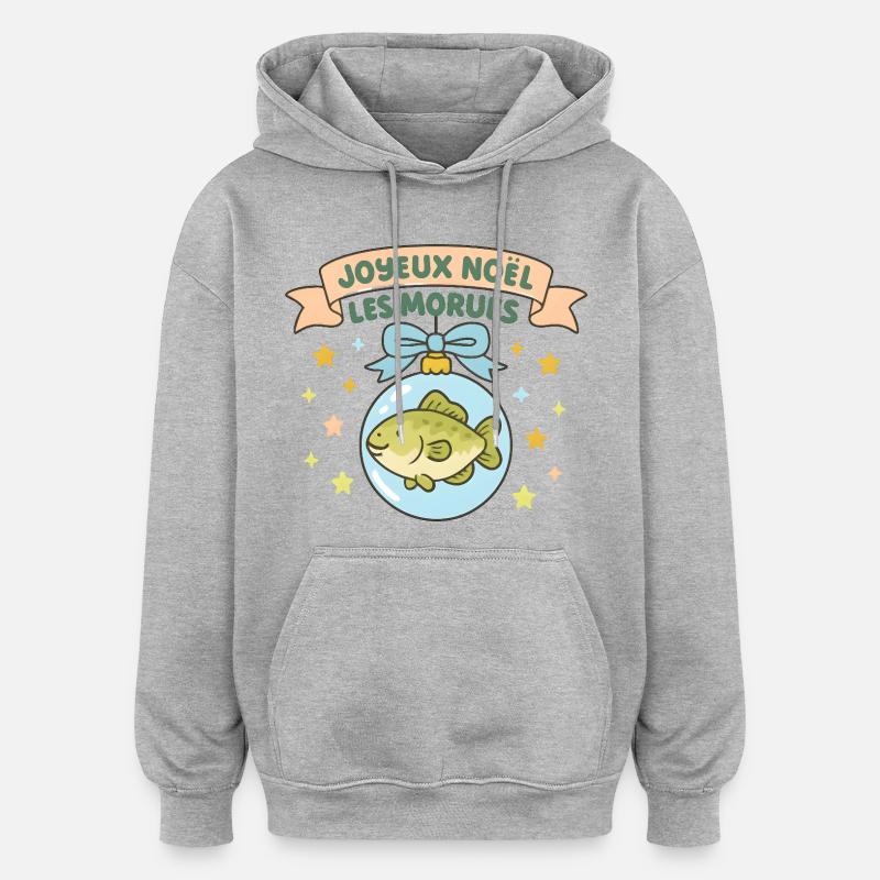 Noël Morues dans Boule Poisson - Sweat à capuche oversize unisexe - gris chiné