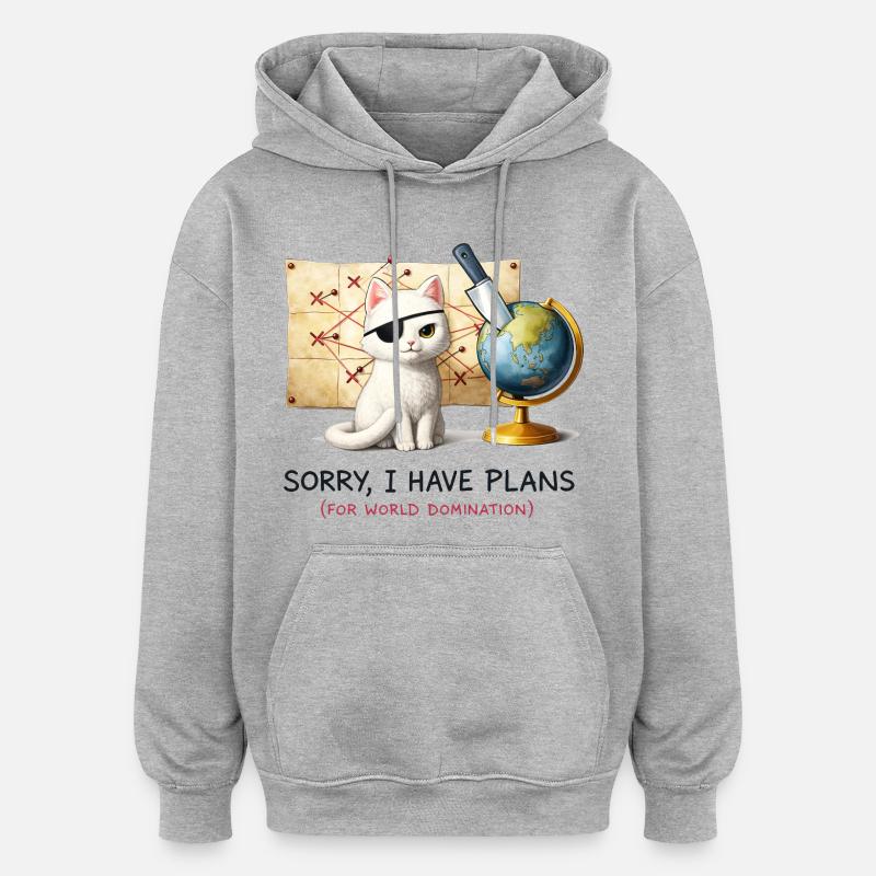 Evil Cat Weltbeherrschungs-Pläne - Oversized Unisex Hoodie - Grau meliert