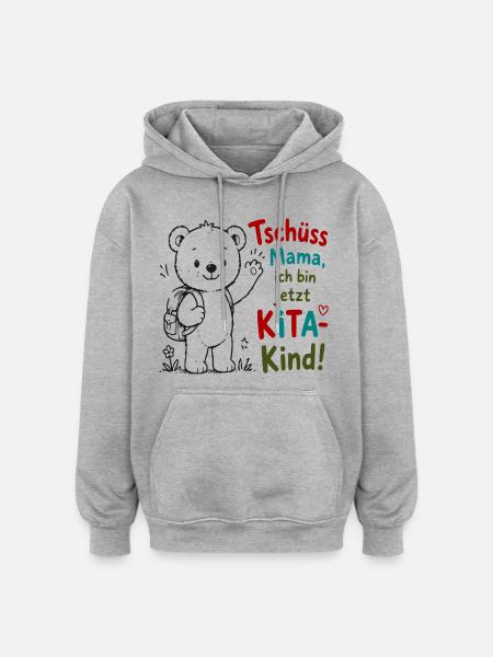 Kita Abschiedsbär mit Gruß - Oversized Unisex Hoodie - Grau meliert