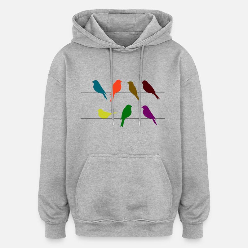 oiseaux engloutit - Sweat à capuche oversize unisexe - gris chiné