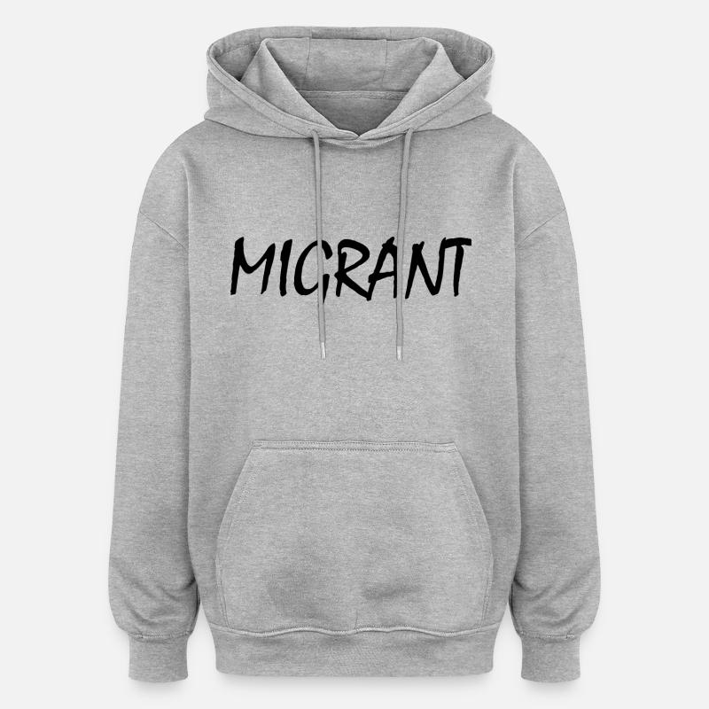 Migrant - Sweat à capuche oversize unisexe - gris chiné