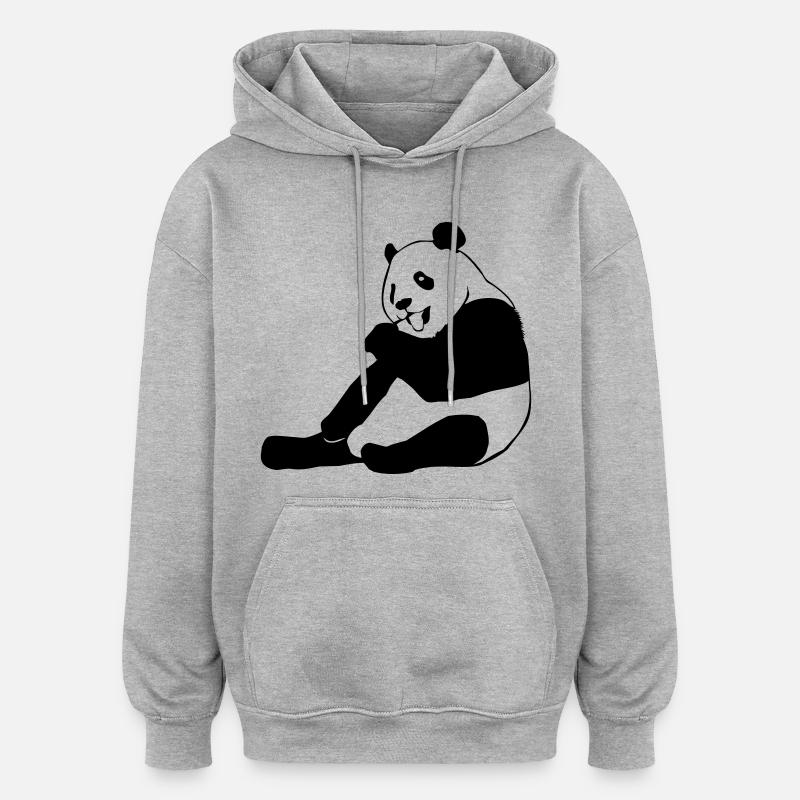 ours panda, ours, image ours - Sweat à capuche oversize unisexe - gris chiné