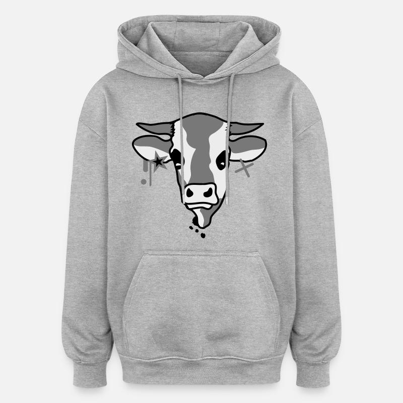 La tête d'une vache - Sweat à capuche oversize unisexe - gris chiné