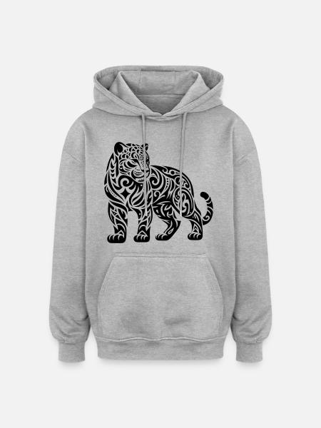 Jaguar tribal - Sweat à capuche oversize unisexe - gris chiné