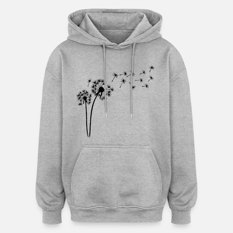 Schwarzer Löwenzahn im Wind - Oversized Unisex Hoodie - Grau meliert