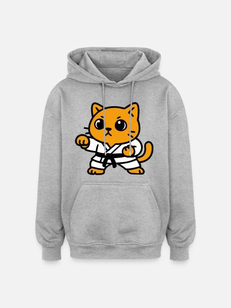 Cat fighter in karate suit - Oversized Unisex Hoodie - heather grey
