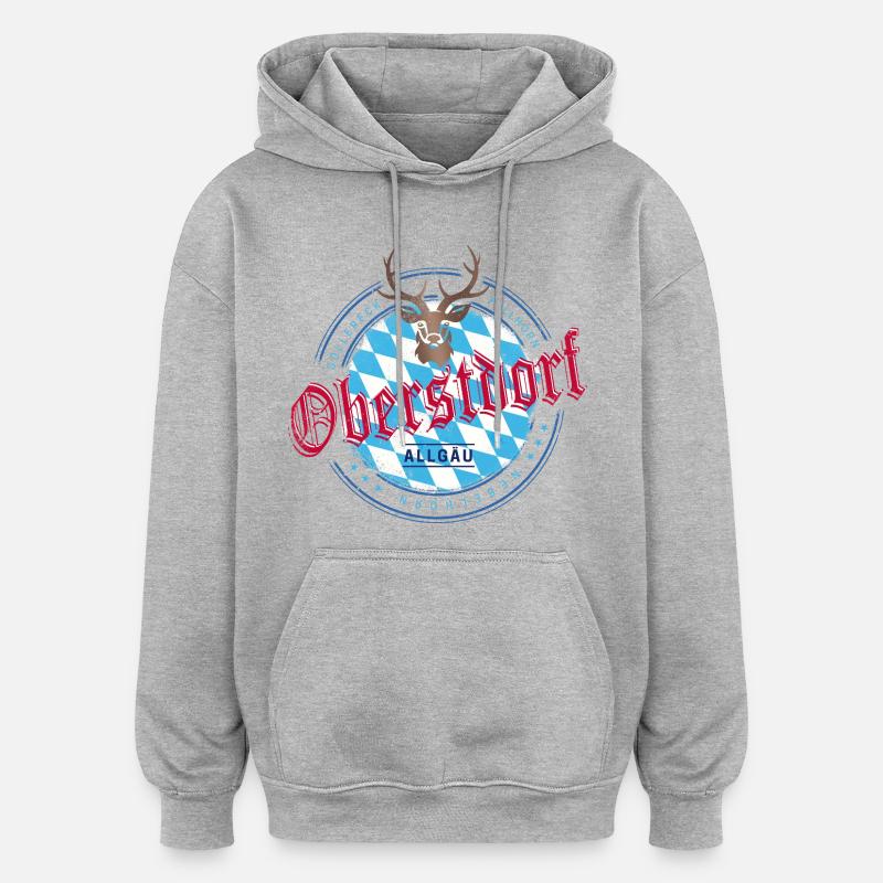 Oberstdorf, Bavière, Allemagne, Allgäu Souvenir - Sweat à capuche oversize unisexe - gris chiné