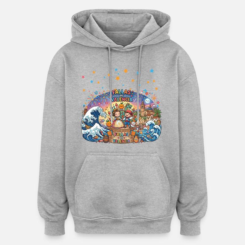 Fête de la Fête de Valencia, - Sweat à capuche oversize unisexe - gris chiné