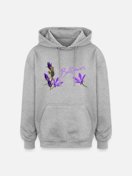 Glockenblumen lila Blumen - Oversized Unisex Hoodie - Grau meliert