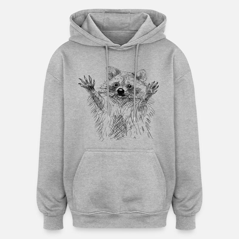 Raton laveur - Sweat à capuche oversize unisexe - gris chiné