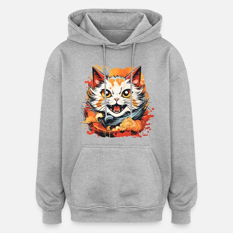 Style d’anime de chat - Sweat à capuche oversize unisexe - gris chiné