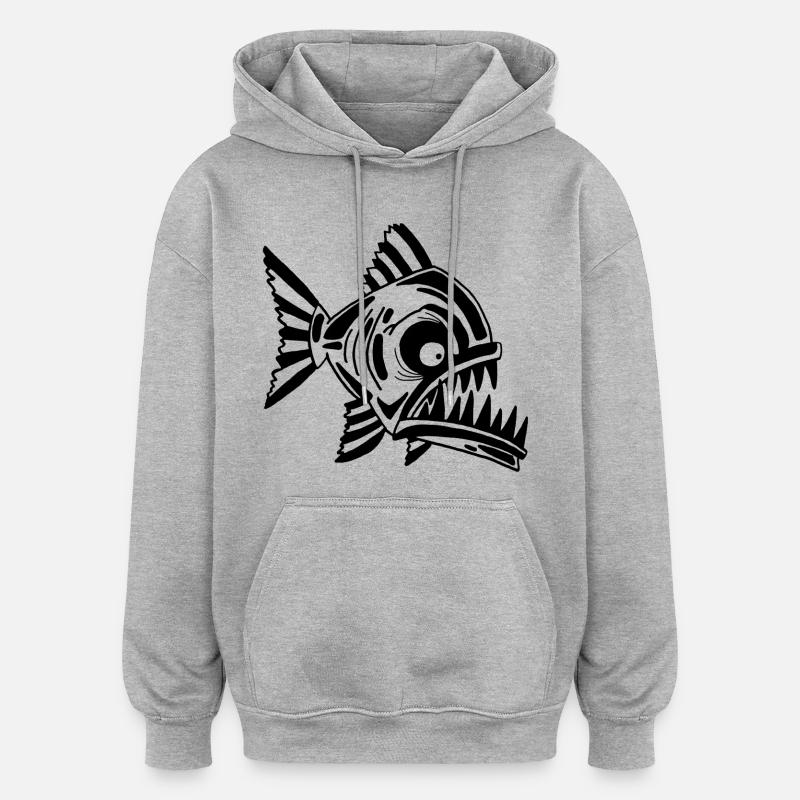 Poisson noir carnivore - Sweat à capuche oversize unisexe - gris chiné