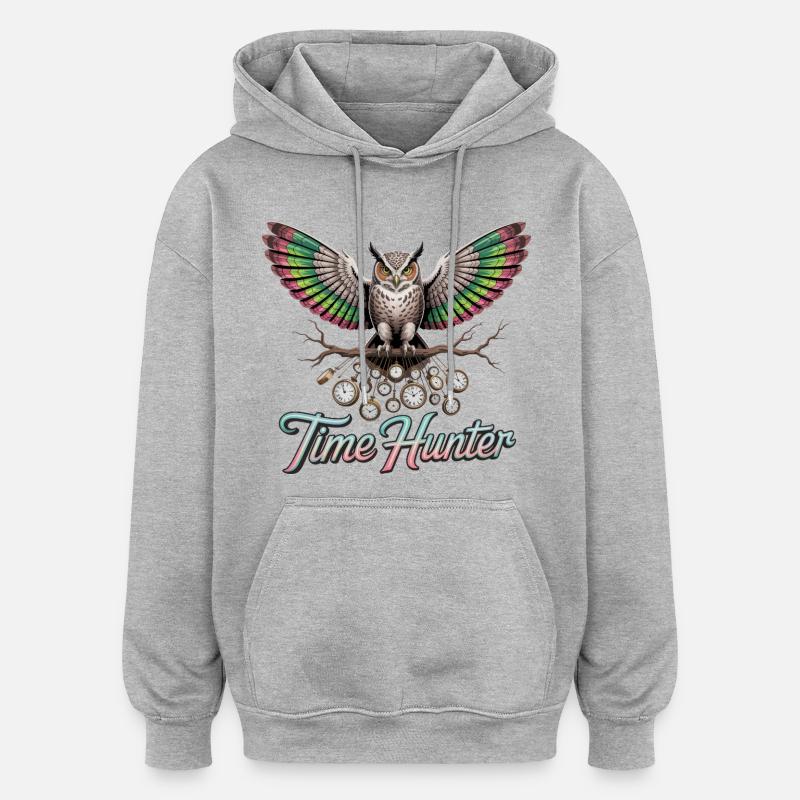 Zeitjäger-Eule - Oversized Unisex Hoodie - Grau meliert