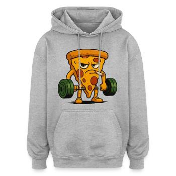 Pizza Slice Lifting Weights Smoking - Oversized Unisex Hoodie - heather grey - Front - Noah (186cm)