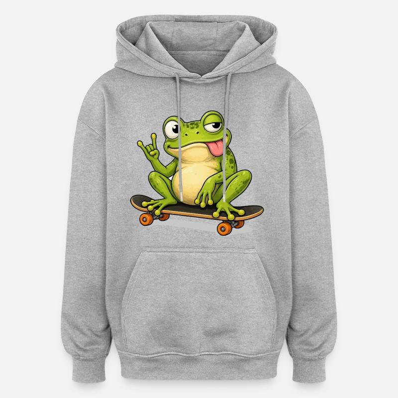 Héros du skateboard Grenouille Verte - Sweat à capuche oversize unisexe - gris chiné