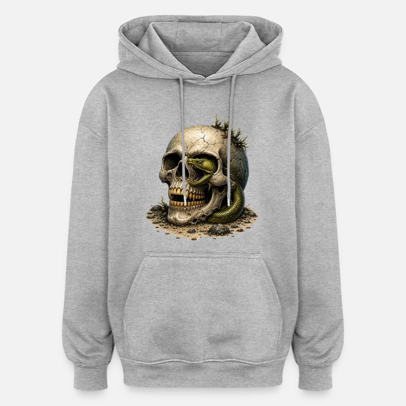 Schädel und Schlange im Sand - Oversized Unisex Hoodie - Grau meliert