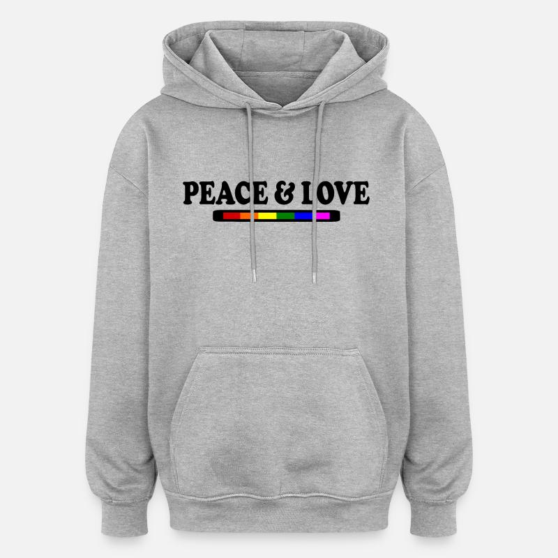 Peace and love - Sweat à capuche oversize unisexe - gris chiné