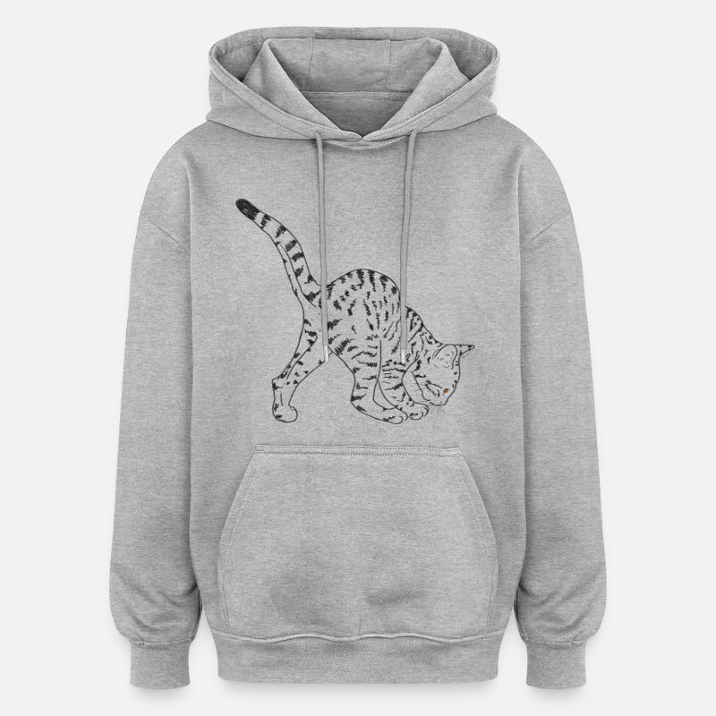 Chat noir - Sweat à capuche oversize unisexe - gris chiné
