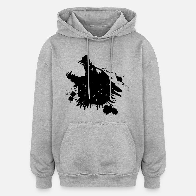 Heulender schwarzer Wolf - Oversized Unisex Hoodie - Grau meliert