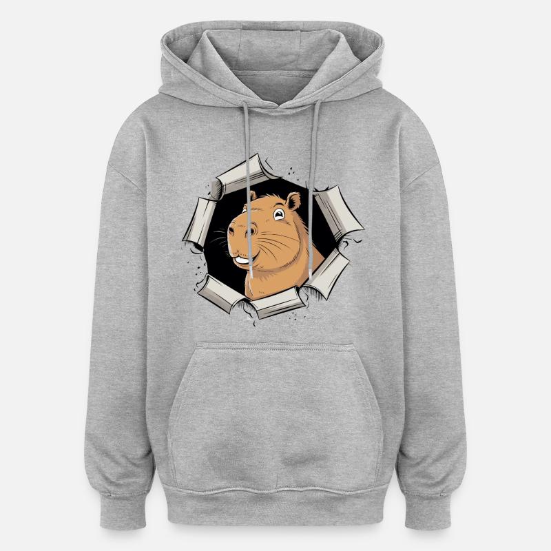 Capybara Comic – friedlicher Durchbruch - Oversized Unisex Hoodie - Grau meliert