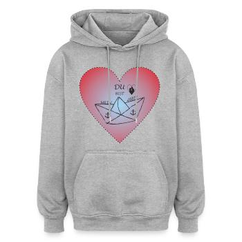 Ancre du navire des amoureux du cœur - Sweat à capuche oversize unisexe - gris chiné - Devant - Noah (186cm)