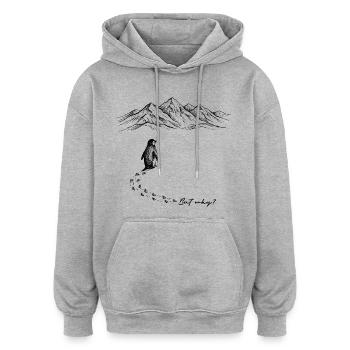 But why? Pinguin Meme Fußspuren Doodle Gekritzel - Oversized Unisex Hoodie - Grau meliert - Vorne - Noah (186cm)